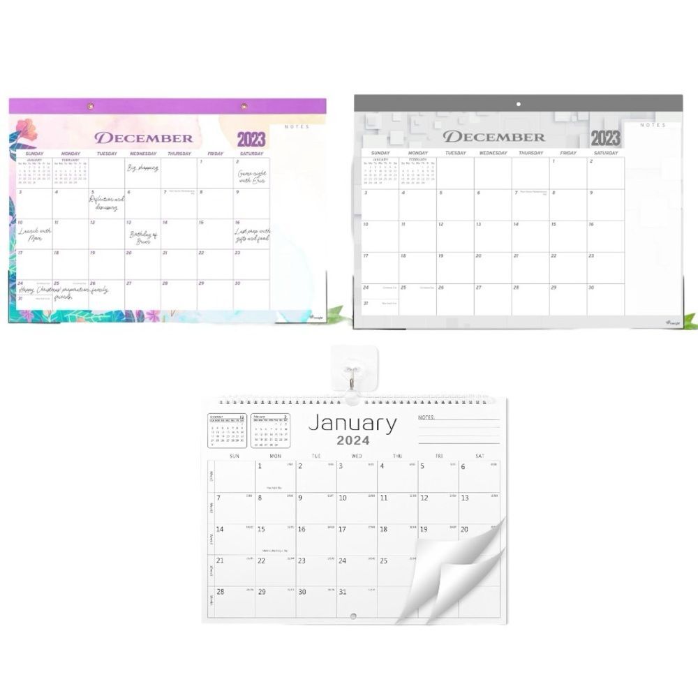 Desk Calendar 2023-2024 17x12 Wall 3 Pk Thick Paper & Notes Section Teacher S